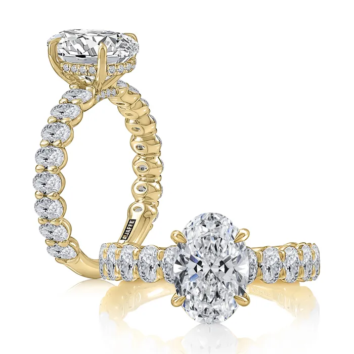 A Jaffe Rings AJaffe 14K Yellow Gold Diamond Semimount Ring Oval Head with Hidden Halo Oval Cut Sides A Jaffe Rings AJaffe 14K Yellow Gold Diamond Semimount Ring Oval Head with Hidden Halo Oval Cut Sides