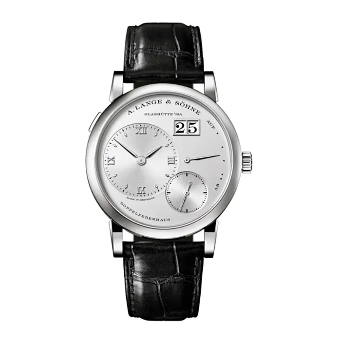 A Lange Shne Watches A Lange Sohne Lange 1 385mm Watch Ref 191025 Rhodium Perpetual Calendar Dial in Platinum Case Black Alligator Leather A Lange Shne Watches A Lange Sohne Lange 1 385mm Watch Ref 191025 Rhodium Perpetual Calendar Dial in Platinum Case Black Alligator Leather