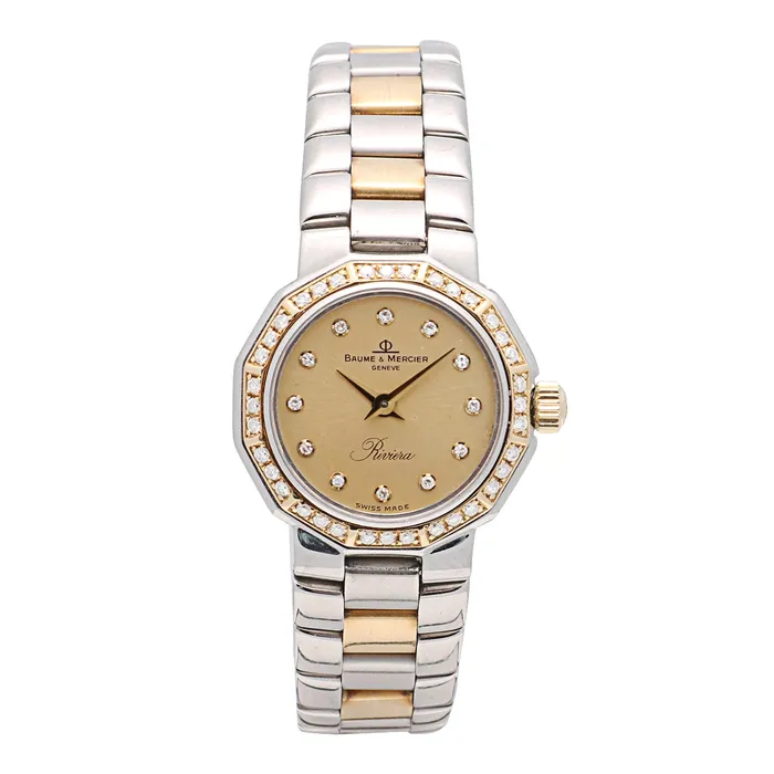 Baume Mercier Riviera Watch SSYG Diamond DialBezel 21mm Quartz Preowned Baume Mercier Watches Baume Mercier Riviera Watch SSYG Diamond DialBezel 21mm Quartz Preowned Baume Mercier Watches