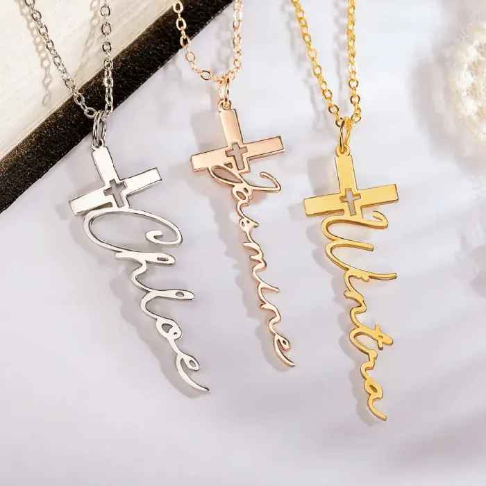 Belbren Custom Cross Name Necklace Personalized Baptism Christening and First Communion Gifts Elegant Crucifix Jewelry for Church Celebrations Necklaces Belbren Custom Cross Name Necklace Personalized Baptism Christening and First Communion Gifts Elegant Crucifix Jewelry for Church Celebrations Necklaces