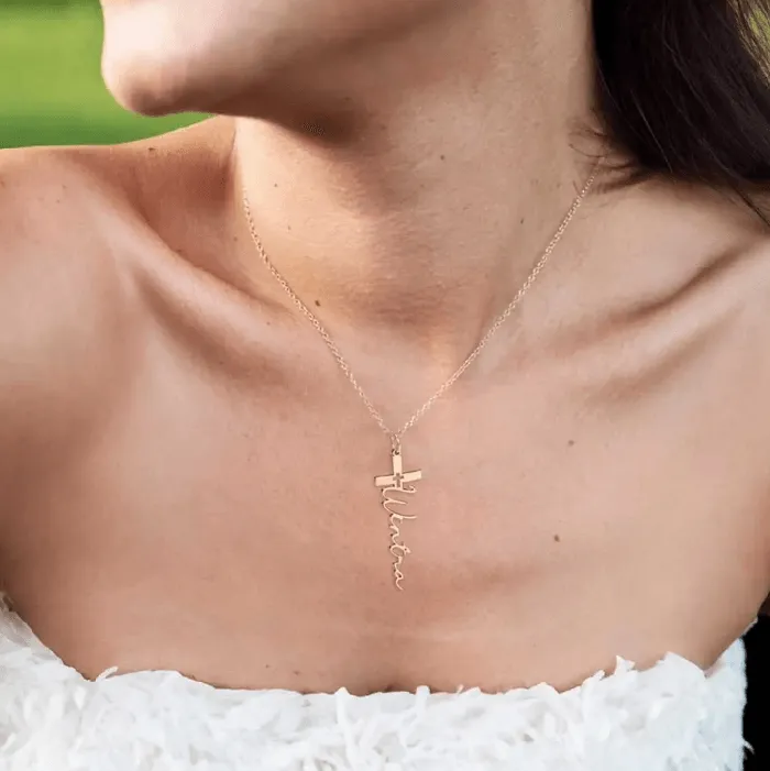 Belbren Custom Cross Name Necklace Personalized Baptism Christening and First Communion Gifts Elegant Crucifix Jewelry for Church Celebrations Necklaces