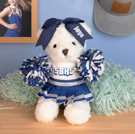 Belbren Necklaces Custom Cheerleading Teddy Bear Personalized Plush Mascot with Name PomPoms School Spirit Gift for Girls Teams Coaches