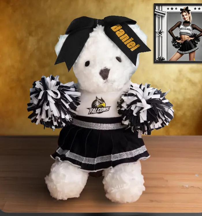 Belbren Necklaces Custom Cheerleading Teddy Bear Personalized Plush Mascot with Name PomPoms School Spirit Gift for Girls Teams Coaches