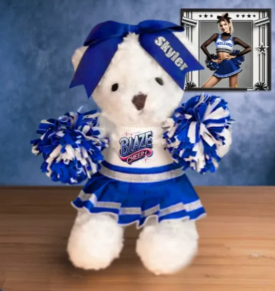 Belbren Necklaces Custom Cheerleading Teddy Bear Personalized Plush Mascot with Name PomPoms School Spirit Gift for Girls Teams Coaches