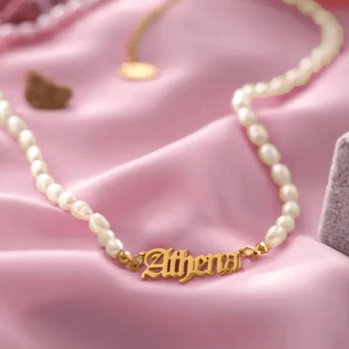 Belbren Necklaces Personalized Freshwater Pearls Name Necklace with Old English Font Custom Gothic Jewelry Gift Belbren Necklaces Personalized Freshwater Pearls Name Necklace with Old English Font Custom Gothic Jewelry Gift