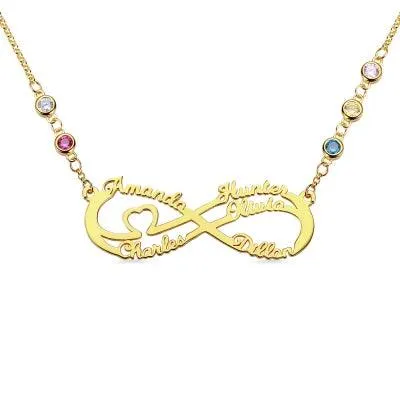 Belbren Personalized 5 Names Infinity Necklace with Birthstone Necklaces