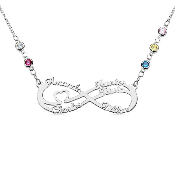 Belbren Personalized 5 Names Infinity Necklace with Birthstone Necklaces