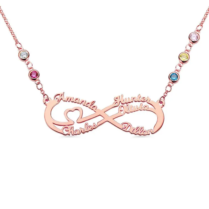 Belbren Personalized 5 Names Infinity Necklace with Birthstone Necklaces