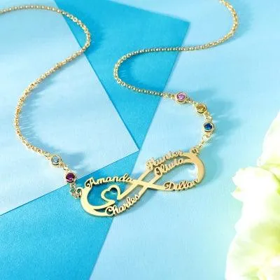 Belbren Personalized 5 Names Infinity Necklace with Birthstone Necklaces