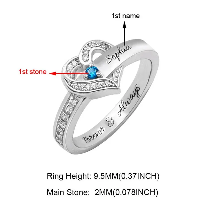 Belbren Rings Personalized 925 Sterling Silver Family Birthstone Ring with Custom Engravings Available in Silver Gold and Rose Gold