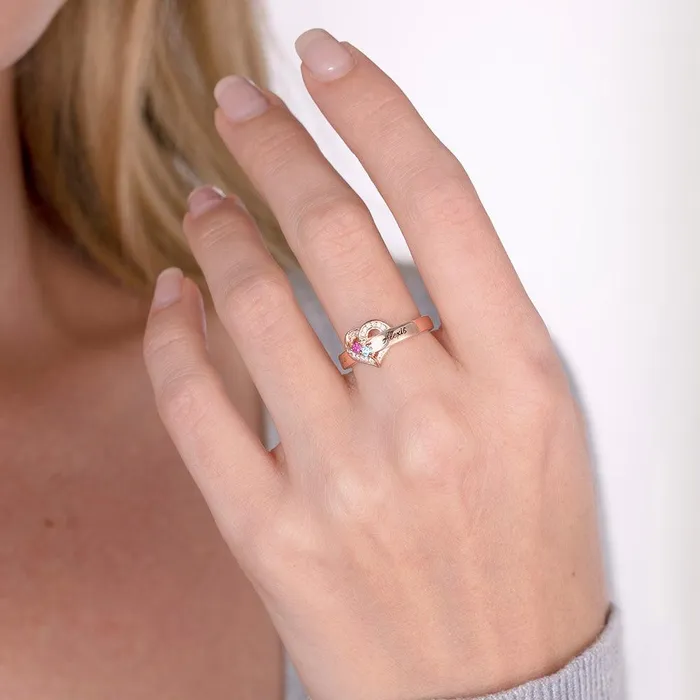 Belbren Rings Personalized 925 Sterling Silver Family Birthstone Ring with Custom Engravings Available in Silver Gold and Rose Gold