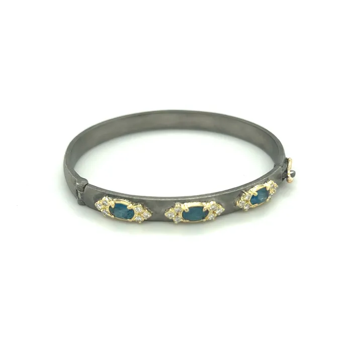 Bracelets Armenta Armenta 18K Yellow Gold and Sterling Silver Wide Bangle Bracelet with London Blue Topaz and Diamonds Bracelets Armenta Armenta 18K Yellow Gold and Sterling Silver Wide Bangle Bracelet with London Blue Topaz and Diamonds