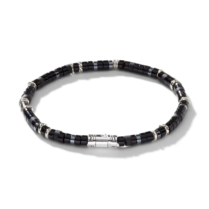 Bracelets John Hardy John Hardy Heishi Silver Bracelet with Treated Black Onyx and Hematite Beads Bracelets John Hardy John Hardy Heishi Silver Bracelet with Treated Black Onyx and Hematite Beads