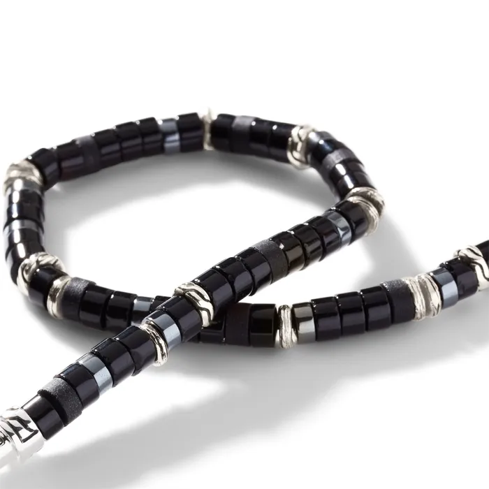 Bracelets John Hardy John Hardy Heishi Silver Bracelet with Treated Black Onyx and Hematite Beads Bracelets John Hardy John Hardy Heishi Silver Bracelet with Treated Black Onyx and Hematite Beads