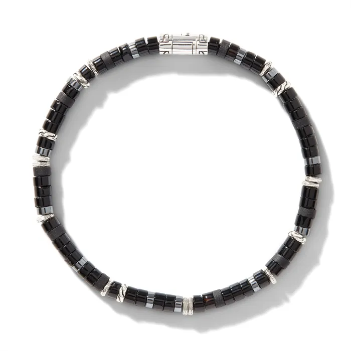 Bracelets John Hardy John Hardy Heishi Silver Bracelet with Treated Black Onyx and Hematite Beads Bracelets John Hardy John Hardy Heishi Silver Bracelet with Treated Black Onyx and Hematite Beads