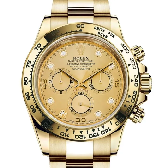 Bracelets Rolex Rolex Cosmograph Daytona 40mm Ref 1165080006 Champagne Diamond Dial 18K Yellow Gold Oyster Bracelet Mens Watch