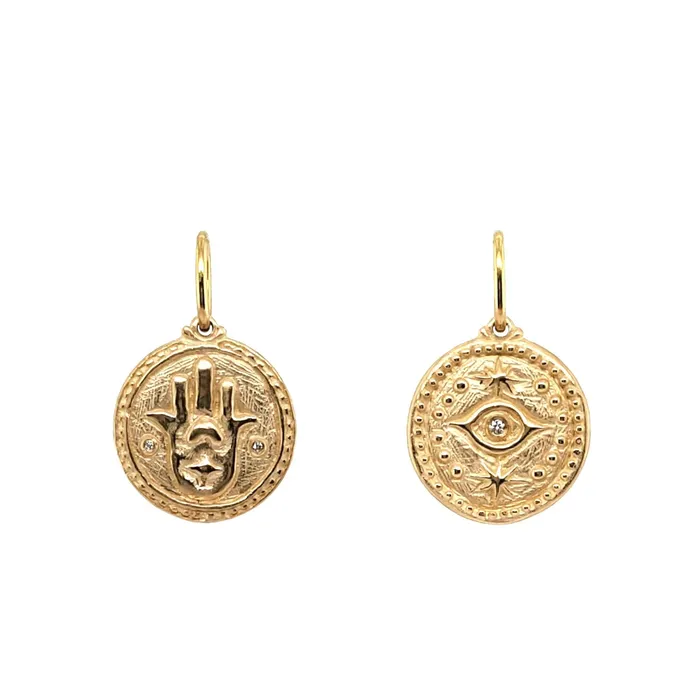 Charm Necklaces Erica Molinari 14K Gold Diamond Evil Eye Hamsa Charm