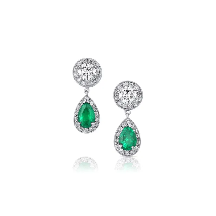 CJ Charles Jewelers Earrings Rivire Platinum 150ctw Emerald and Diamond Drop Earrings GIA Certified CJ Charles Jewelers Earrings Rivire Platinum 150ctw Emerald and Diamond Drop Earrings GIA Certified