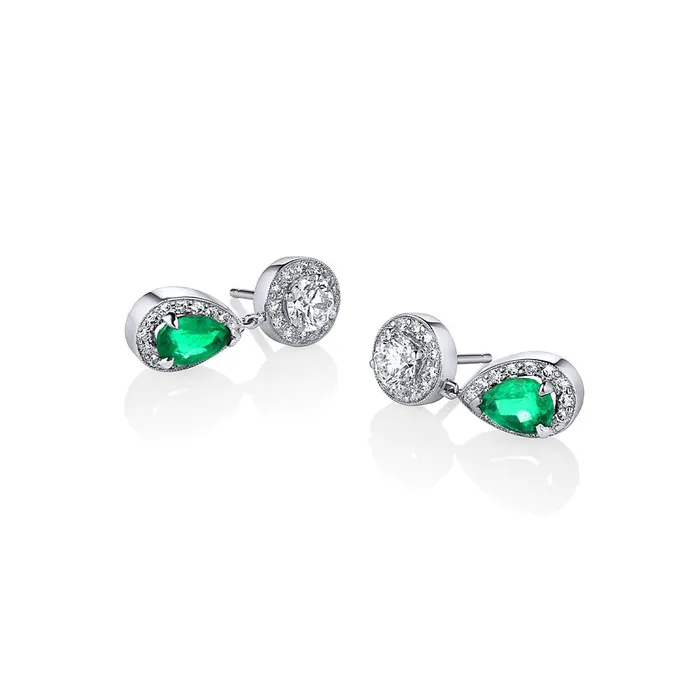 CJ Charles Jewelers Earrings Rivire Platinum 150ctw Emerald and Diamond Drop Earrings GIA Certified
