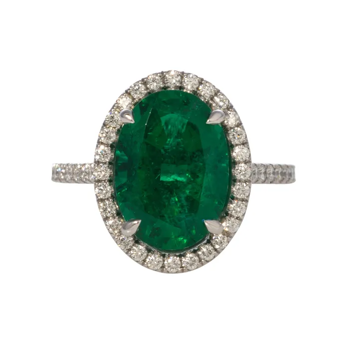 Croghans Rings 444ct Oval Emerald Pav Diamond Halo Platinum Ring