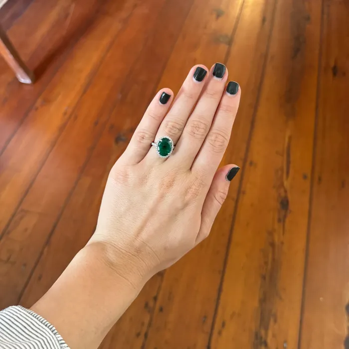 Croghans Rings 444ct Oval Emerald Pav Diamond Halo Platinum Ring