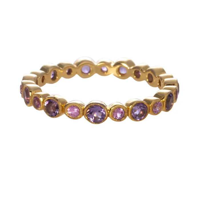 Croghans Rings Amethyst Pink Sapphire Bezel Eternity 14K Yellow Gold Band