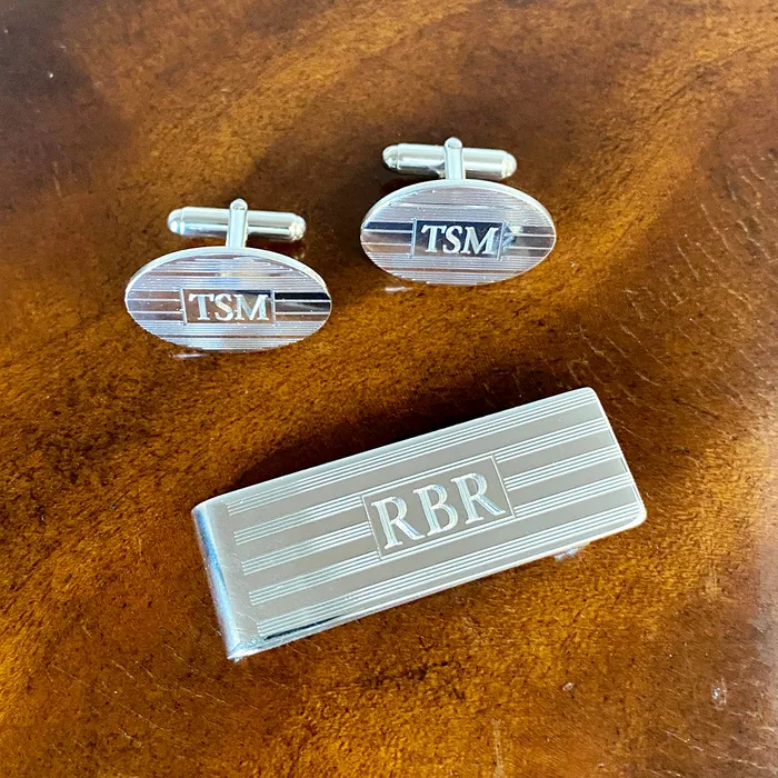 Croghans Sterling Silver Large Engine Turned Oval Cufflinks Rings