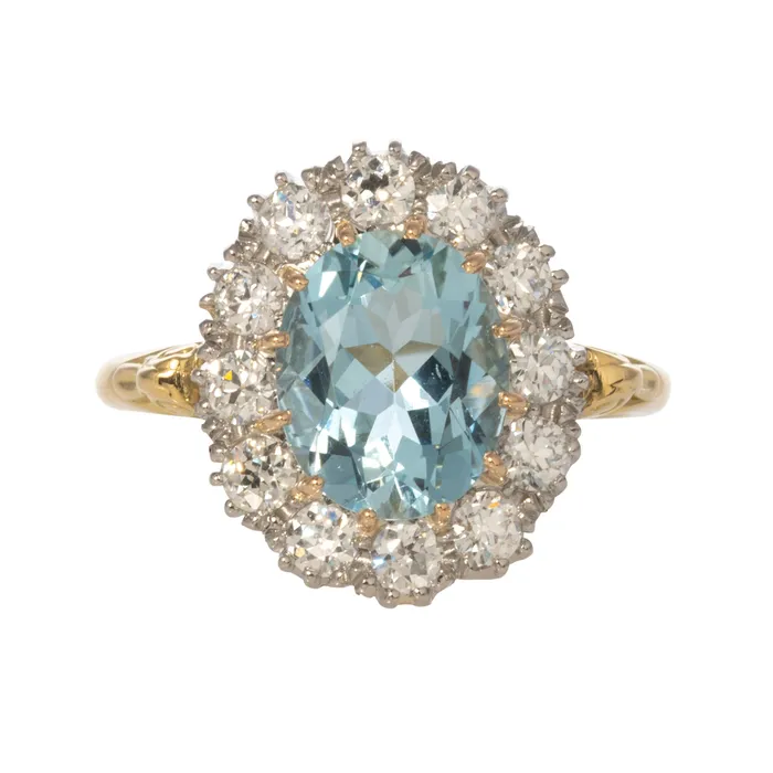 Croghans Victorian Style 225ct Oval Aquamarine Diamond Cluster Ring Rings