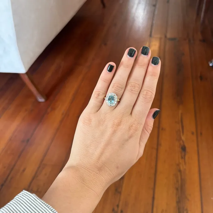 Croghans Victorian Style 225ct Oval Aquamarine Diamond Cluster Ring Rings