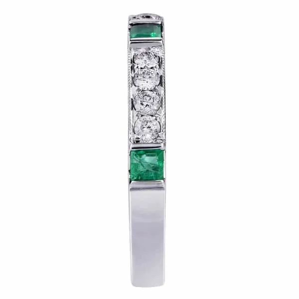 Diamond Source NYC Rings Diffused Green Emerald Round Brilliant Diamond Band Set in 18K White Gold 075ct tw Diamond Source NYC Rings Diffused Green Emerald Round Brilliant Diamond Band Set in 18K White Gold 075ct tw
