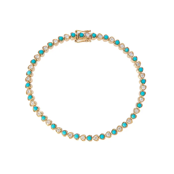 Diamond Turquoise Heart 14K Yellow Gold Tennis Bracelet Croghans Bracelets Diamond Turquoise Heart 14K Yellow Gold Tennis Bracelet Croghans Bracelets