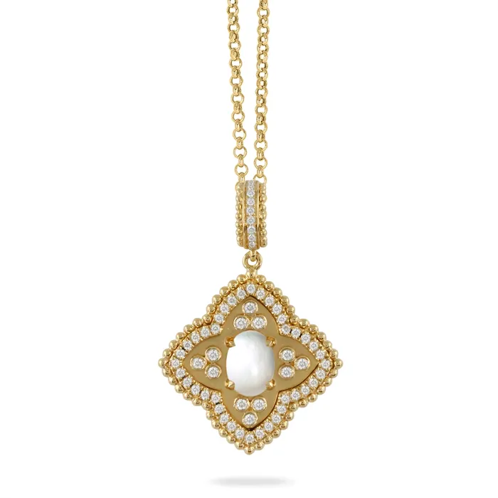 Doves Necklaces Doves 18K Yellow Gold Diamond Pendant with Cabochon Cut Clear Quartz over Mother of Pearl Doves Necklaces Doves 18K Yellow Gold Diamond Pendant with Cabochon Cut Clear Quartz over Mother of Pearl