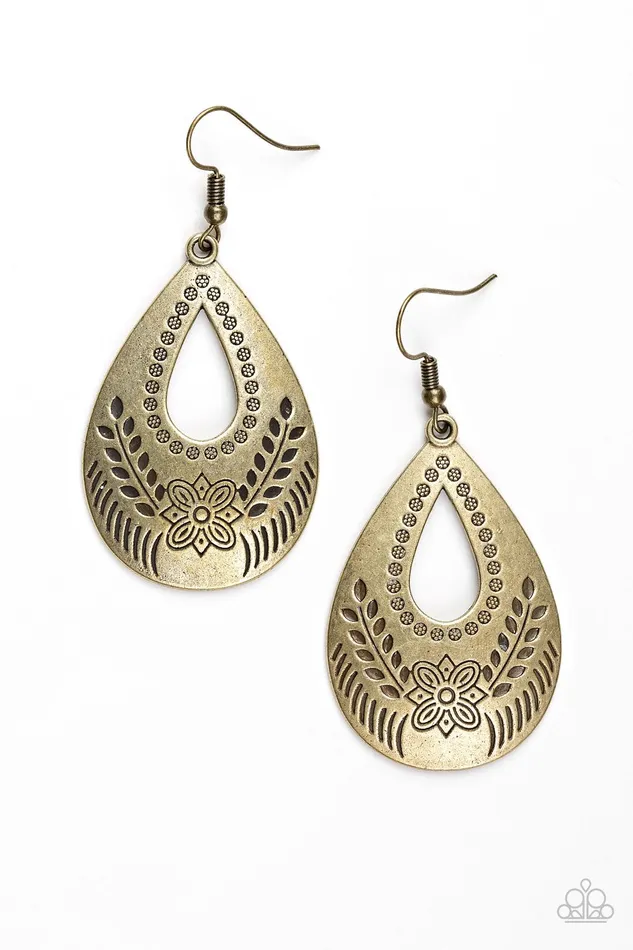 Earrings Paparazzi Jewelry Paparazzi Earring Floral Fiesta Brass