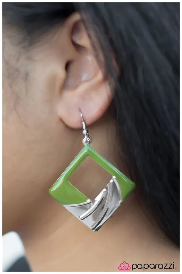 Earrings Paparazzi Jewelry Paparazzi Earring Square Dancin Green