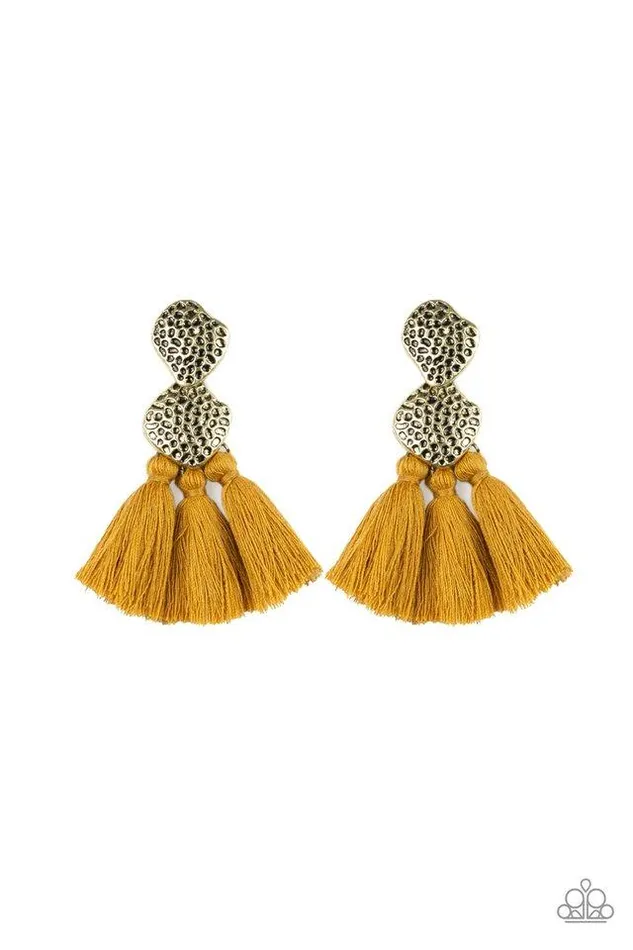 Earrings Paparazzi Jewelry Paparazzi Earring Tenacious Tassel Yellow