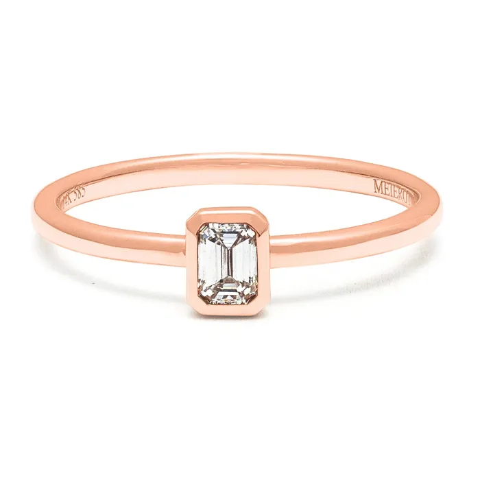 Engagement Collections Rings 14K Rose Gold Bezel Set Emerald Cut Diamond Mounted Solitaire Ring 14ct
