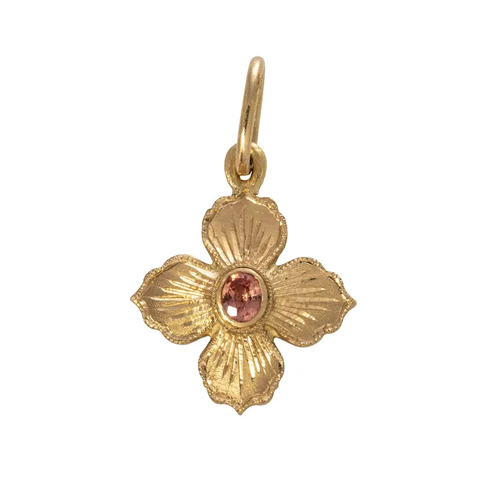 Erica Molinari 18K Gold Hand Engraved Pink Sapphire Flower Charm PreStyled Sets Erica Molinari 18K Gold Hand Engraved Pink Sapphire Flower Charm PreStyled Sets