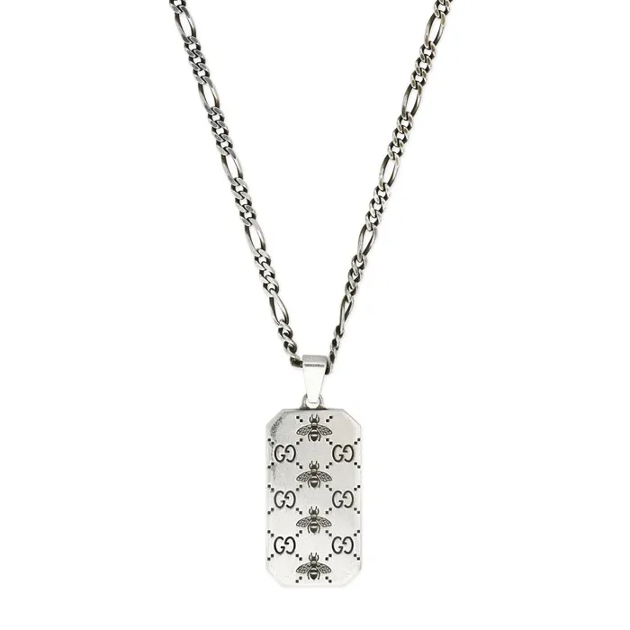 Gucci Necklaces Gucci Sterling Silver Signature Bee Dogtag Necklace 24 inch