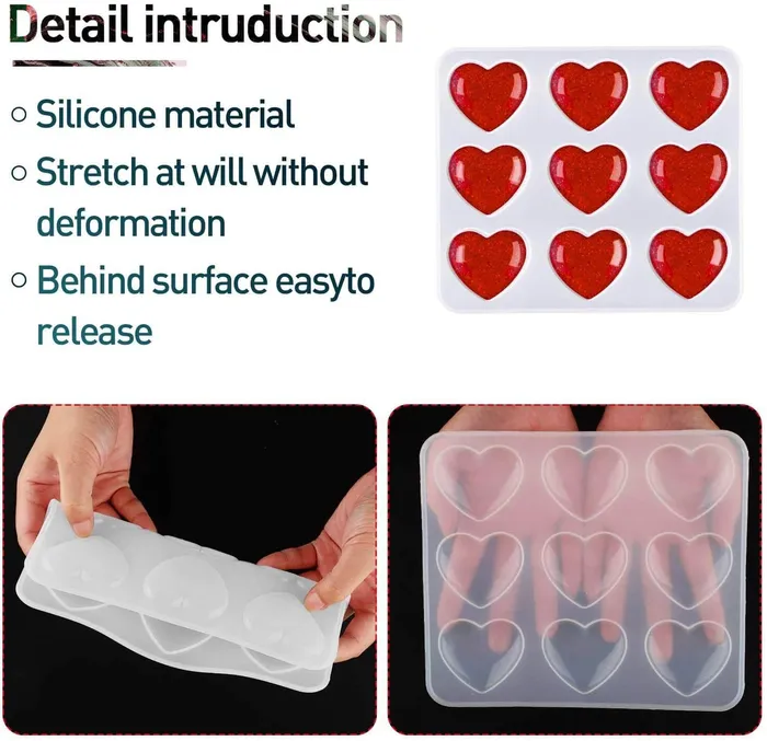 Heart Shape Resin Molds Keychain Charms Mold Silicone Heart Epoxy Mold IntoResin Necklaces