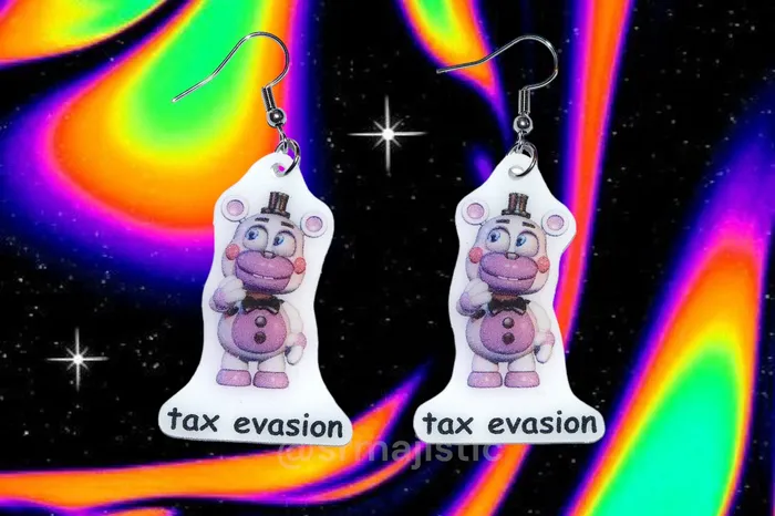 Helpy Tax Evasion Five Nights at Freddys FNAF Funny Meme Handmade Earrings Sam Makes Things Earrings Helpy Tax Evasion Five Nights at Freddys FNAF Funny Meme Handmade Earrings Sam Makes Things Earrings