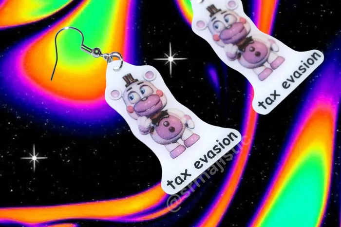 Helpy Tax Evasion Five Nights at Freddys FNAF Funny Meme Handmade Earrings Sam Makes Things Earrings