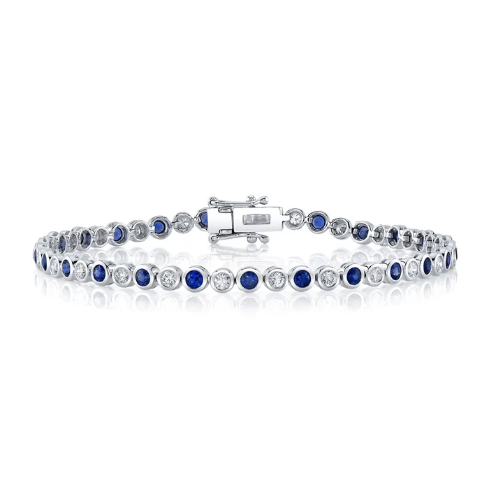 Meierotto Jewelers Bracelets 14K White Gold Bezel Set Sapphire and Diamond Bracelet Meierotto Jewelers Bracelets 14K White Gold Bezel Set Sapphire and Diamond Bracelet