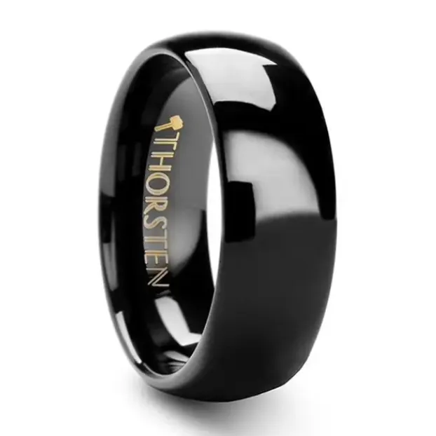 Mens Bands Rings Domed Black Tungsten 8mm Band
