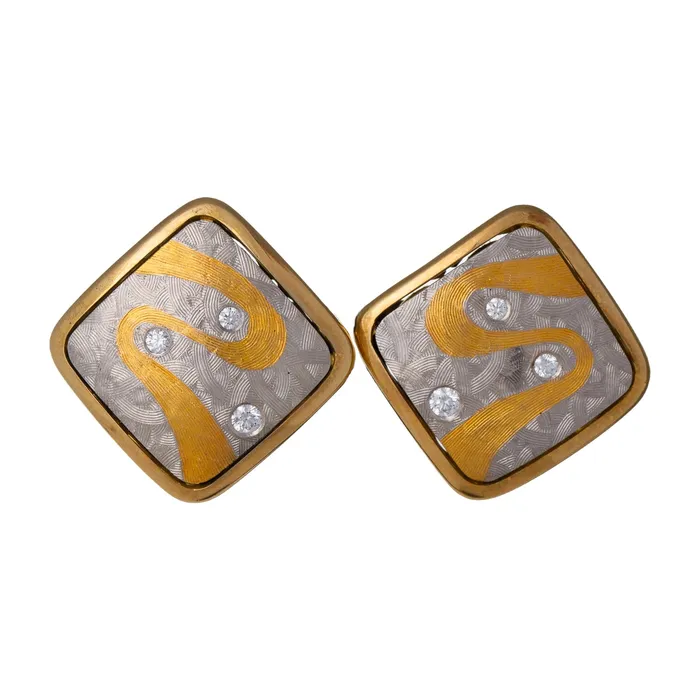 Michael Bondanza Earrings Michael Bondanza 18K Yellow Gold Platinum Diamond Earrings Estate