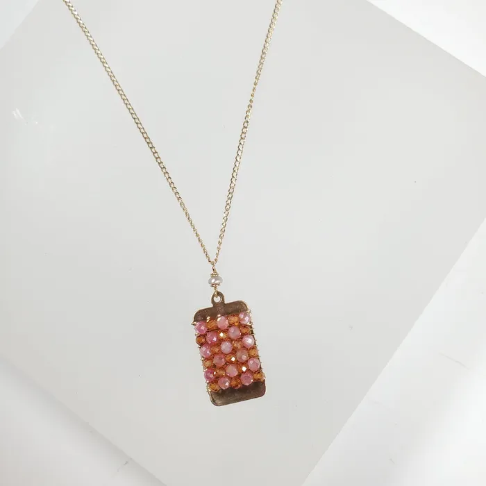 Michelle Pressler Jewelry Necklaces Peach and Garnet Tab Necklace