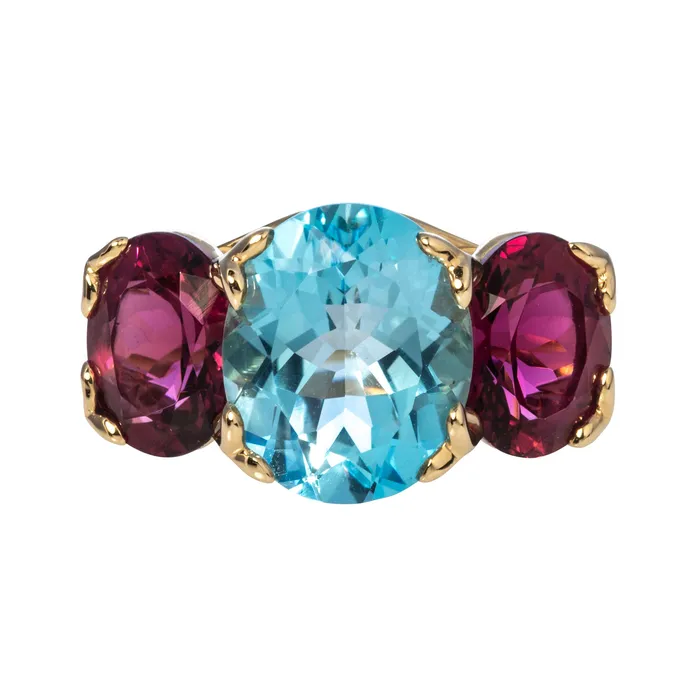 Mini Collection Rings Blue Topaz Pink Tourmaline 14K Gold River Ring