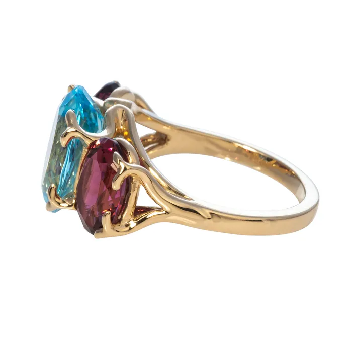 Mini Collection Rings Blue Topaz Pink Tourmaline 14K Gold River Ring