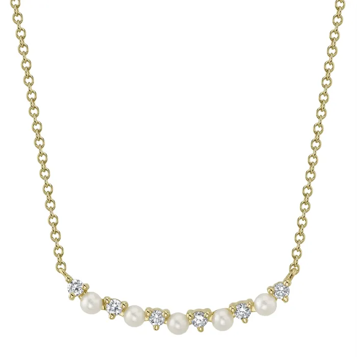 Necklaces 14K Yellow Gold Diamond and Cultured Pearl Curved Necklace Meierotto Jewelers Necklaces 14K Yellow Gold Diamond and Cultured Pearl Curved Necklace Meierotto Jewelers