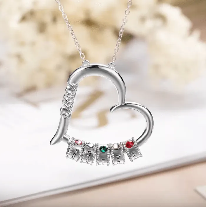 Necklaces Belbren Customizable Birthstone Heart Necklace Engraved Family Names Pendant Ideal Gift for Mothers Grandmothers
