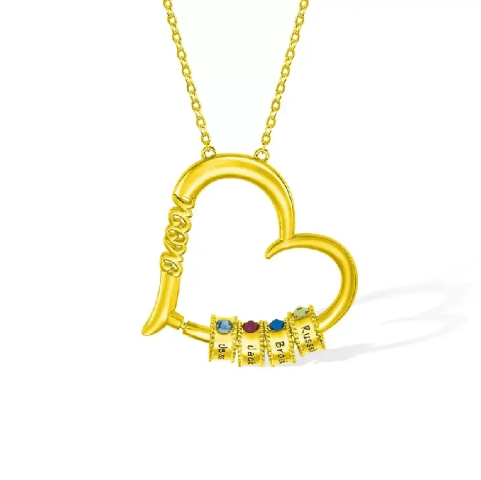 Necklaces Belbren Customizable Birthstone Heart Necklace Engraved Family Names Pendant Ideal Gift for Mothers Grandmothers